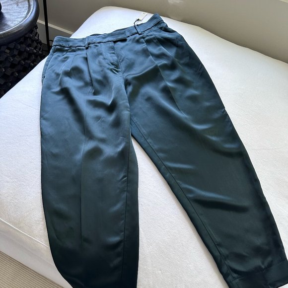 COPY - NWT! High-Waisted Emerald Green BR Silk Pants (Size 14) - Picture 3 of 6